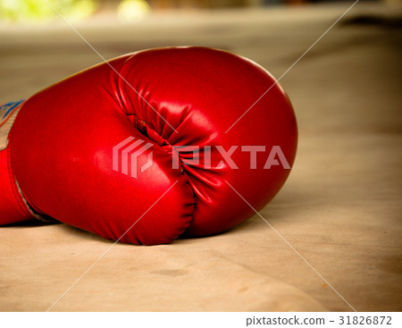 Old red boxing gloves on canvas 31826872