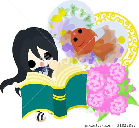 讀書和魚碗的一個可愛的女孩 讀書和魚碗的一個可愛的女孩 31828883