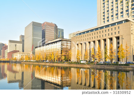 Hibiya moat at the Imperial Palace in the fall of the yellow leaves 31830952