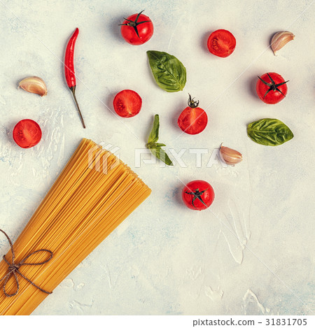 Italian food background with pasta, spices Italian food background with pasta, spices 31831705