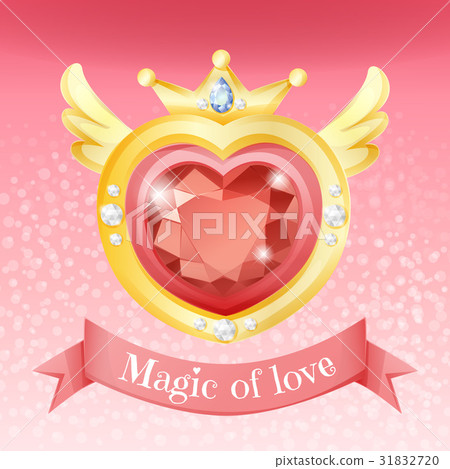 Sparkling heart gem on gold border 31832720