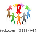 people around the red ribbon AIDS symbol 31834045
