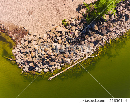 Aerial view of ocean beach. Sand beach and sea Aerial view of ocean beach. Sand beach and sea 31836144