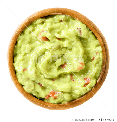 Guacamole, avocado dip, in wooden bowl 31837625