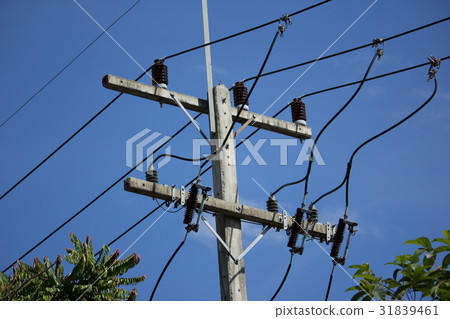 Closeup Eletricity line in blue sky Closeup Eletricity line in blue sky 31839461