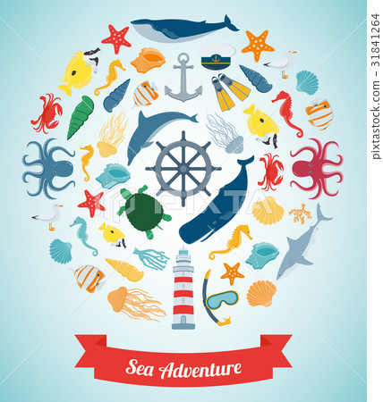 Sea icons and symbols set. Sea animals. Nautical 31841264