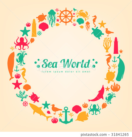 Sea icons and symbols set. Sea animals. Nautical 31841265