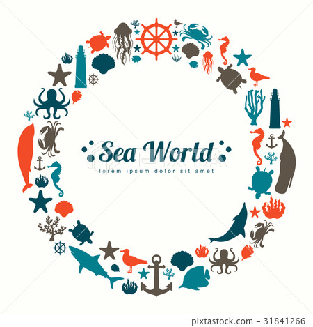 Sea icons and symbols set. Sea animals. Nautical 31841266