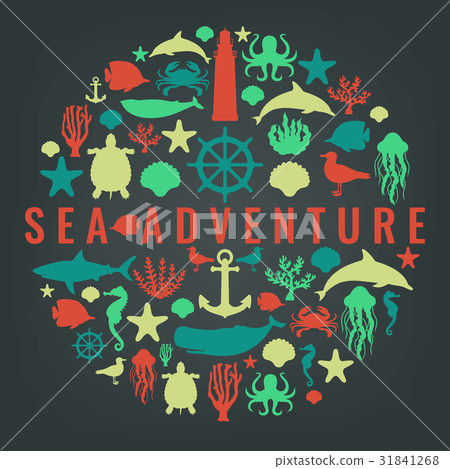 Sea icons and symbols set. Sea animals. Nautical Sea icons and symbols set. Sea animals. Nautical 31841268