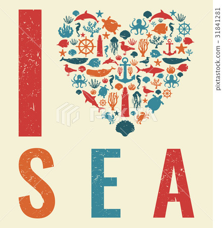 Sea icons and symbols set. Sea animals. Nautical 31841281