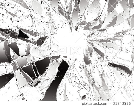 Pieces of destructed Shattered glass on white Pieces of destructed Shattered glass on white 31843556
