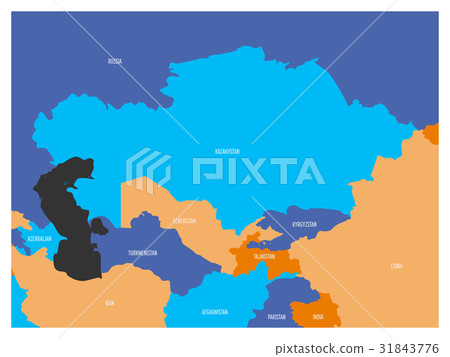 Map of Central Asia region with. Flat map in four 31843776