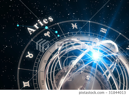 Zodiac Sign Aries And Armillary Sphere On Black 31844013