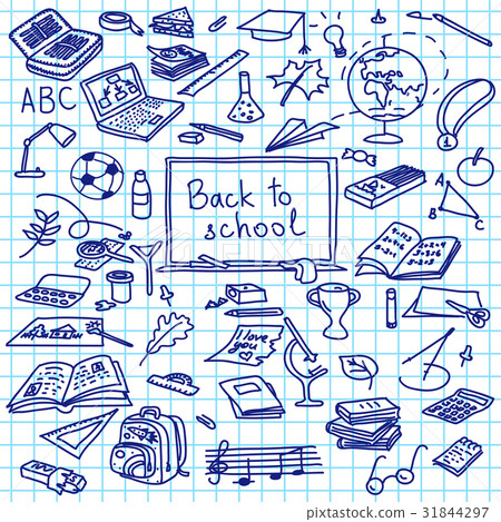 back to school, silhouettes on squared paper 31844297