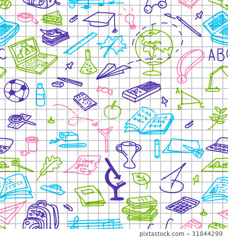 back to school, hand drawn colored silhouettes 31844299