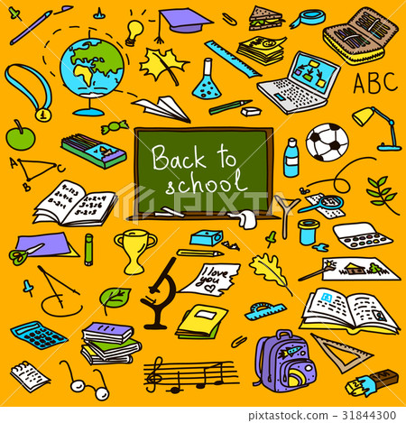 back to school, hand drawn colored objects, sketch back to school, hand drawn colored objects, sketch 31844300