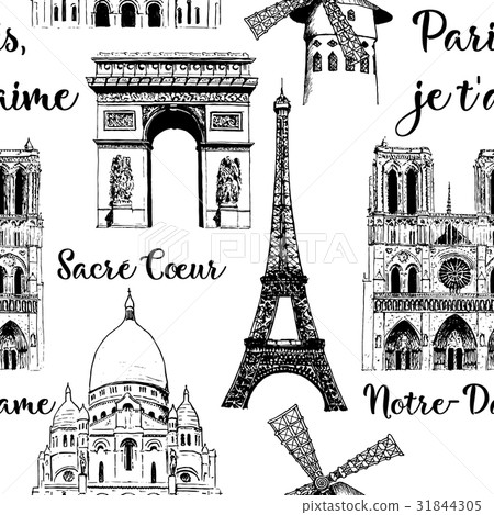 Paris sightseeing seamless pattern set. Eiffel  31844305