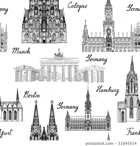 Travel Germany pattern. Landmark tiled background Travel Germany pattern. Landmark tiled background 31845014