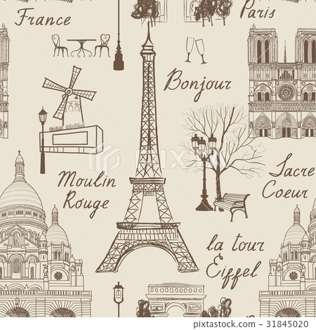 Travel Paris city pattern. France tile background Travel Paris city pattern. France tile background 31845020