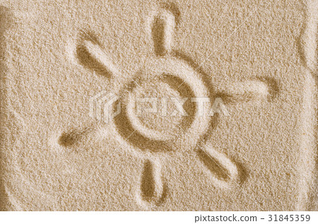 Sun symbol drawn in sand surface macro photo Sun symbol drawn in sand surface macro photo 31845359