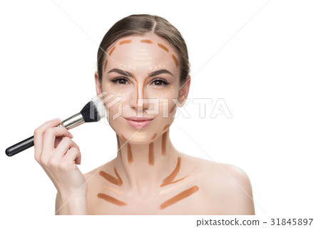 Assured smiling pretty woman keeping cosmetic 31845897