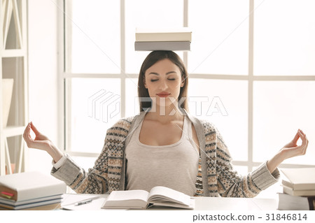 Young woman study at home alone education 31846814