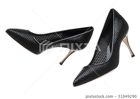 Black patent leather shoes on a white background 31849290