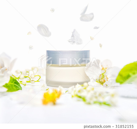 mockup of facial or body cream with spring flowers mockup of facial or body cream with spring flowers 31852155