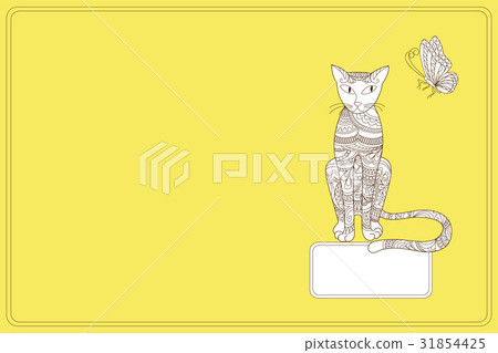Yellow cover design notebook with cat, butterfly 31854425