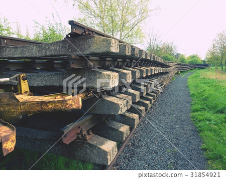 Rail platform with extracted  rails and sleepers 31854921