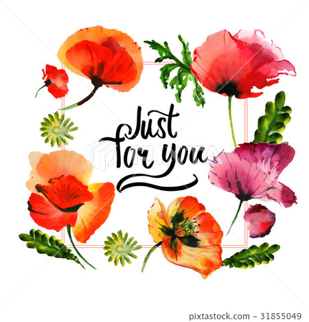 Wildflower poppy flower frame in a watercolor - Stock Illustration ...
