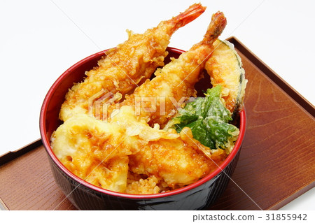 Bowl of rice and fried fish 31855942