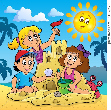 Children building sand castle theme 3 31857479