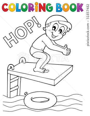 Coloring book boy jumping into water - Stock Illustration [31857482 ...