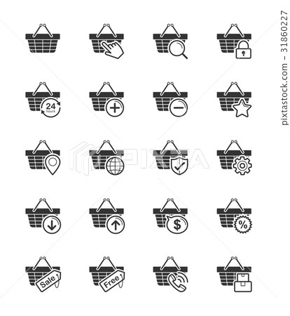 Shopping basket icons on white background - Stock Illustration ...