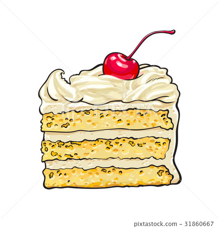 Piece of layered cake with vanilla cream and 31860667