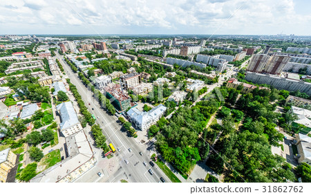 Aerial city view with crossroads and roads, houses 31862762