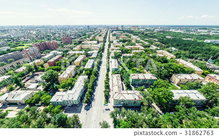 Aerial city view with crossroads and roads, houses 31862763