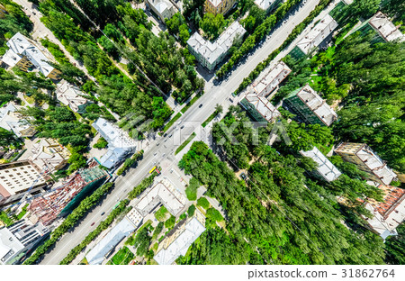 Aerial city view with crossroads and roads, houses 31862764