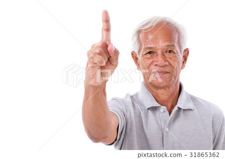 old man pointing 1 finger up, no.1 gesture old man pointing 1 finger up, no.1 gesture 31865362
