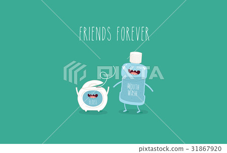Cute tooth and dental floss flat vector design. - Stock Illustration ...