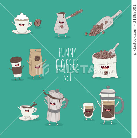 Breakfast. Funny characters coffee, croissant Breakfast. Funny characters coffee, croissant 31868001