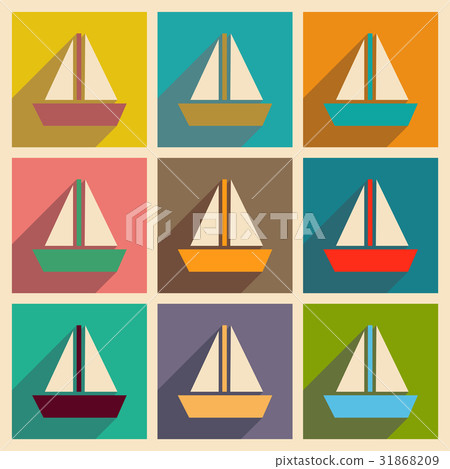 Concept of flat icons with long shadow sailing - Stock Illustration ...
