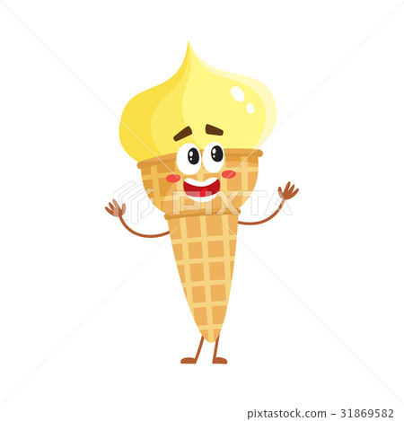 Funny ice cream character in wafer cone with Funny ice cream character in wafer cone with 31869582