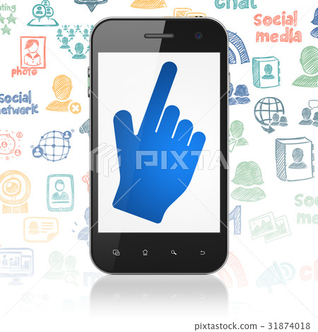 Social media concept: Smartphone with Mouse Cursor Social media concept: Smartphone with Mouse Cursor 31874018
