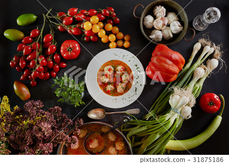 Meatballs Soup And Ingredients Meatballs Soup And Ingredients 31875186