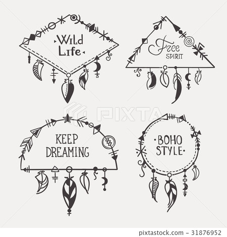boho hand drawn frames with feathers set eps8 boho hand drawn frames with feathers set eps8 31876952