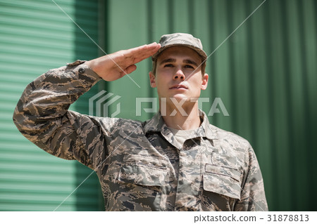 Close-up of military soldier giving salute 31878813