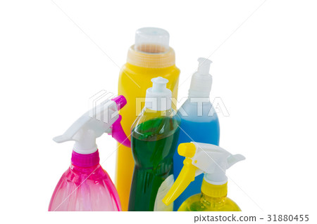 High angle view of cleaning bottles 31880455