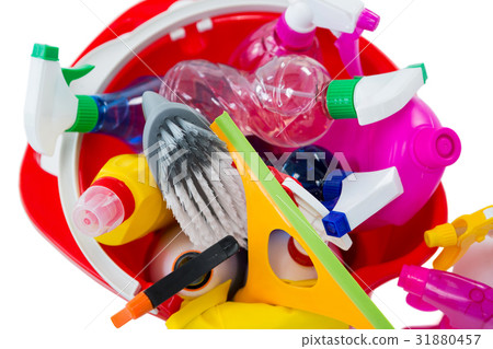 Close-up of cleaning equipment in bucket Close-up of cleaning equipment in bucket 31880457
